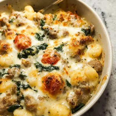 Easy Pesto Turkey Sausage Gnocchi Bake