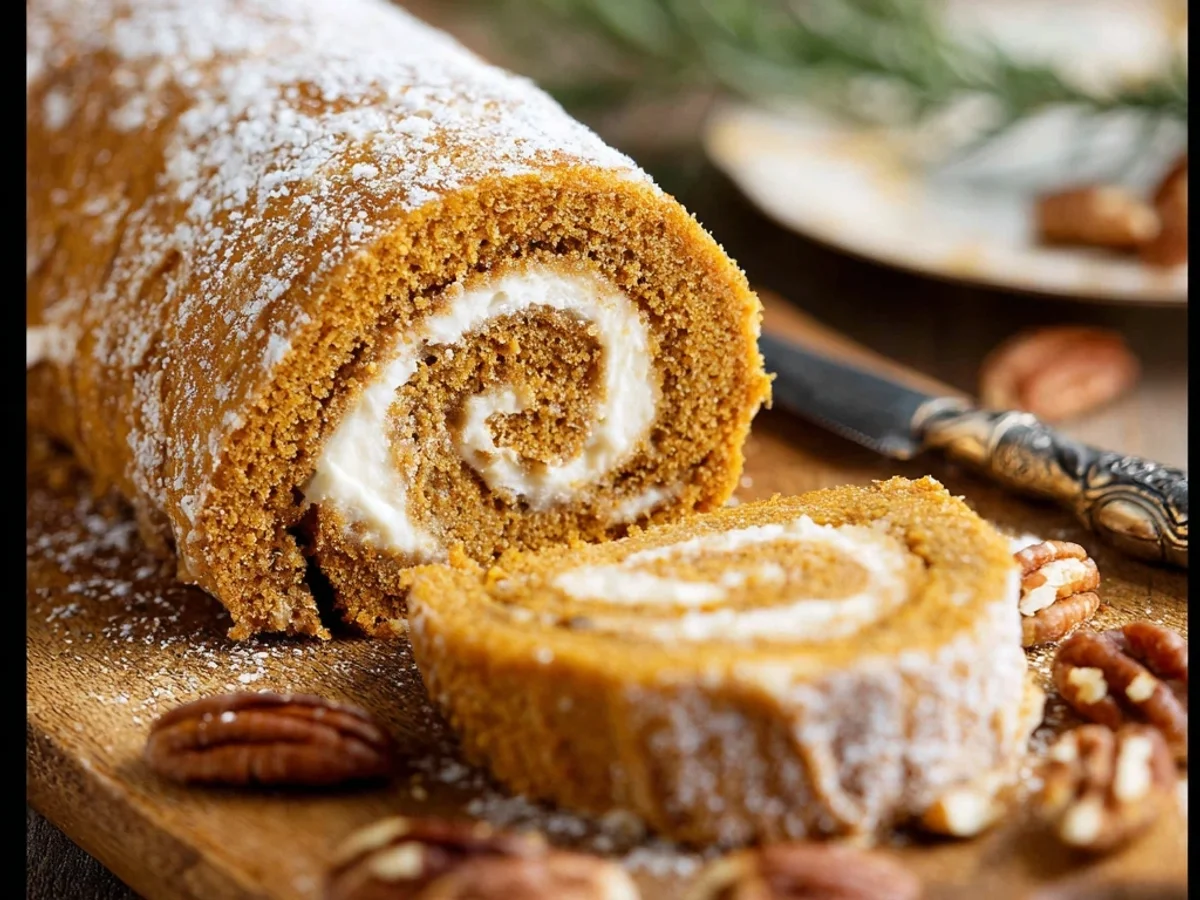 Easy Pumpkin Roll with Cream Cheese Swirl - Featured Image