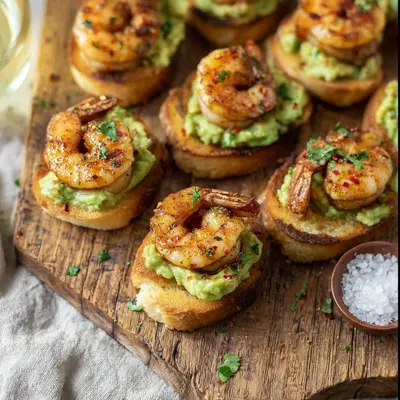 Fresh Garlic Shrimp Crostini with Zesty Avocado