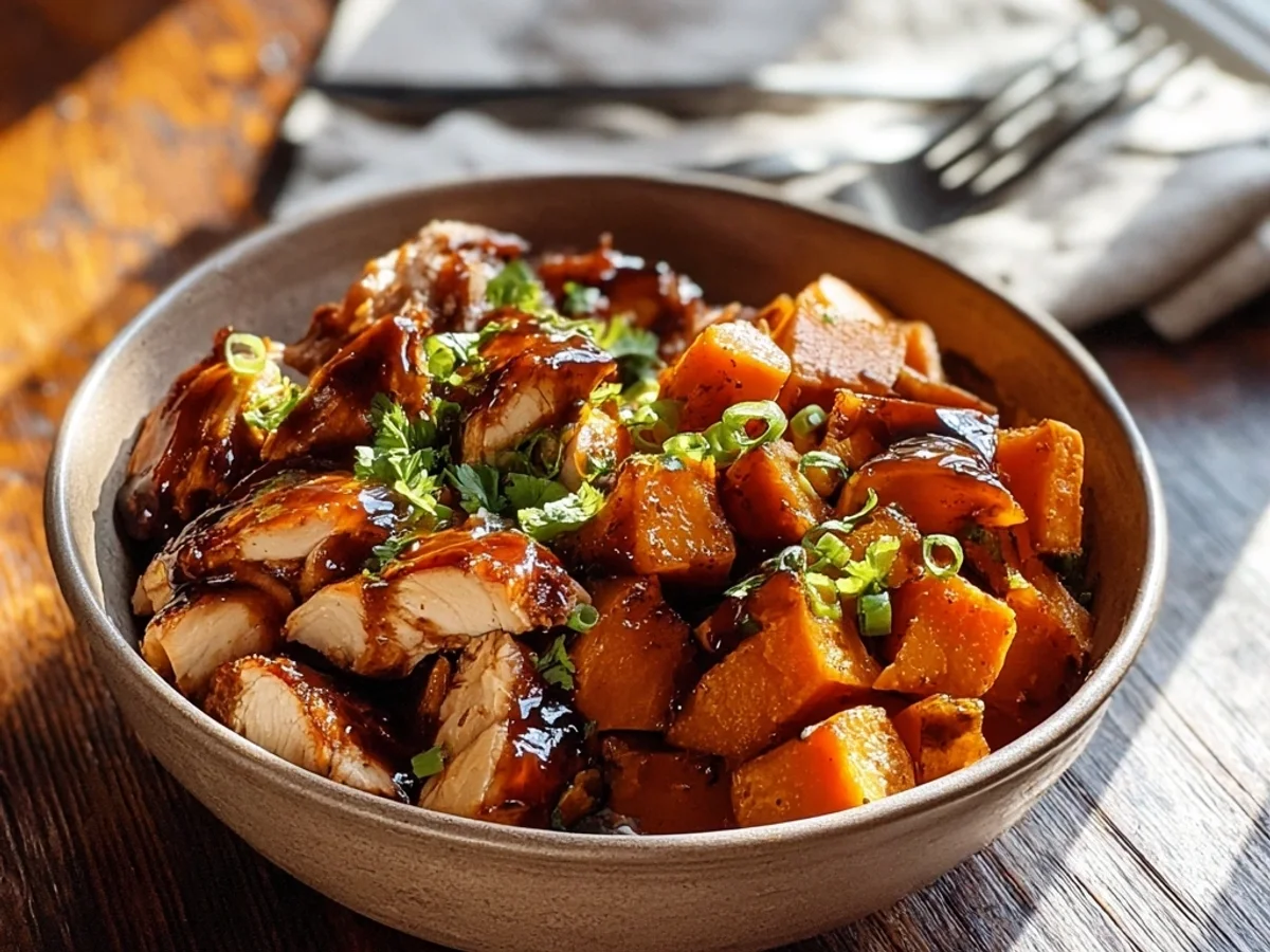 Hearty BBQ Chicken & Roasted Sweet Potato Bowls - Featured Image