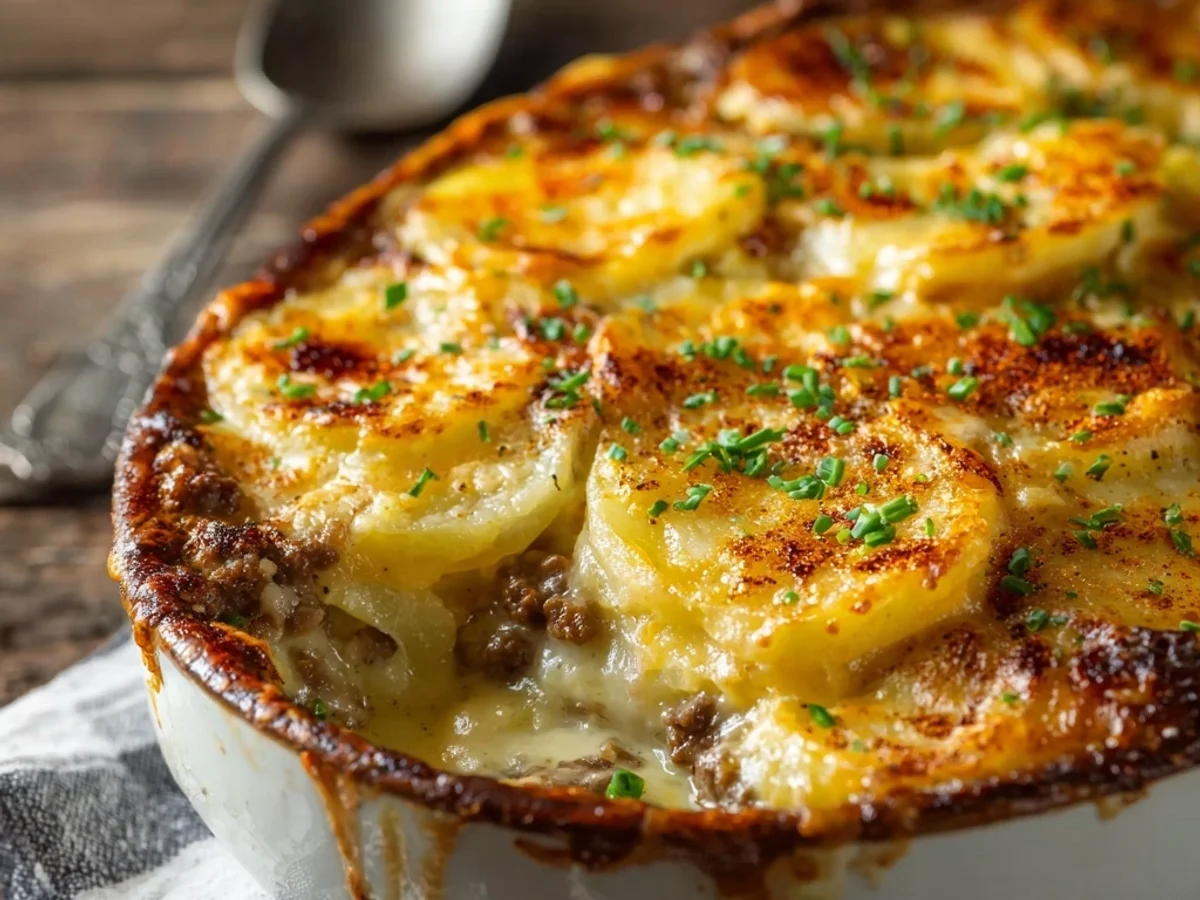 Hearty Cheesy Hamburger Potato Casserole Dinner - Featured Image