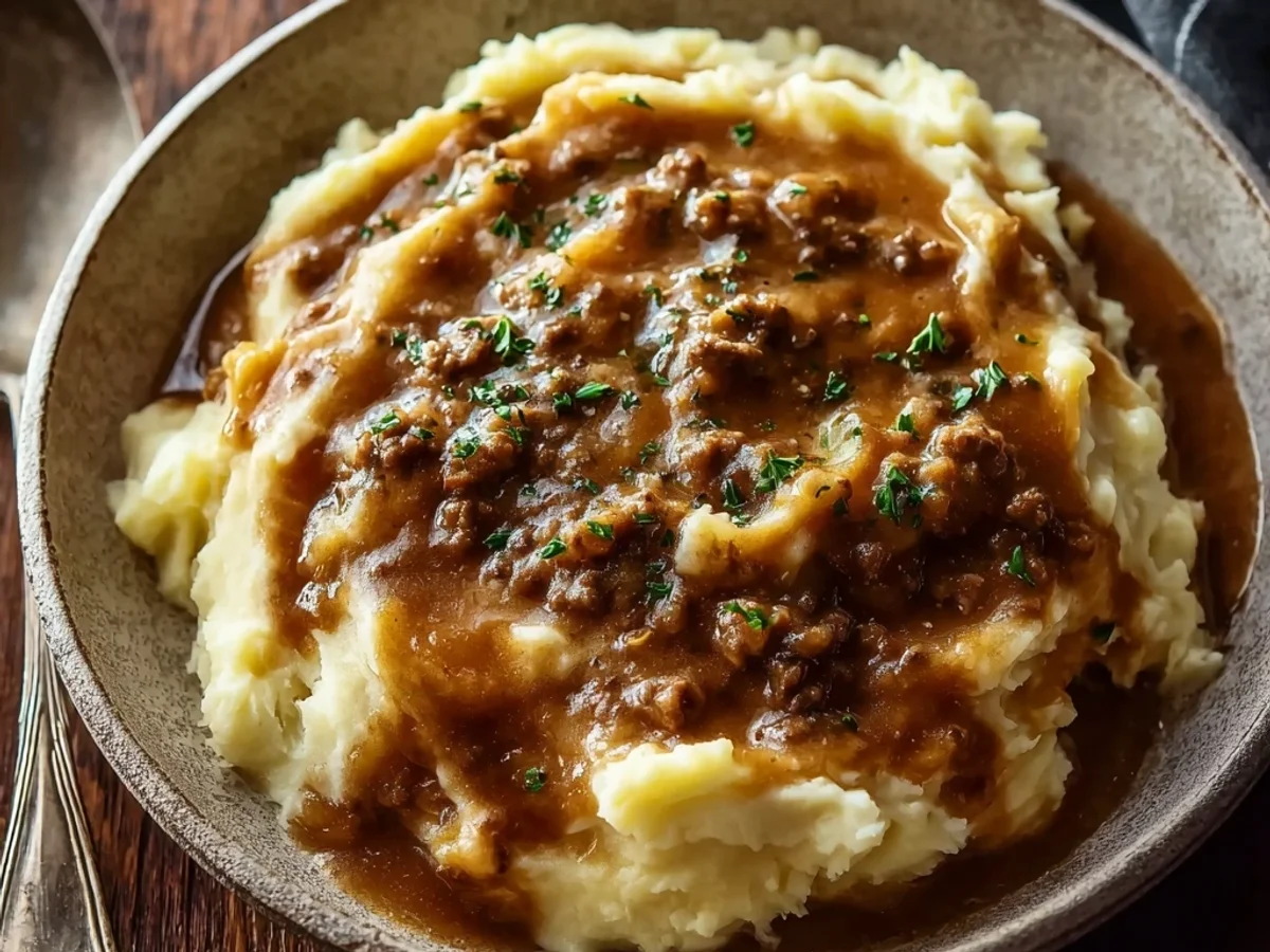 Hearty Hamburger Gravy Over Mashed Potatoes Recipe - Featured Image