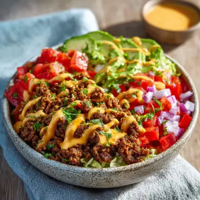 Hearty High Protein Cheeseburger Bowls for Prep