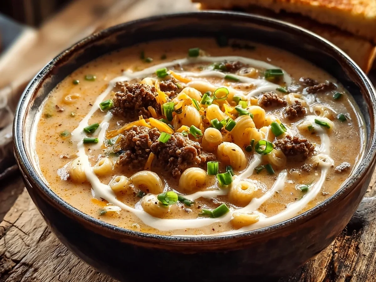 Hearty One Pot Macaroni Cheeseburger Soup - Featured Image