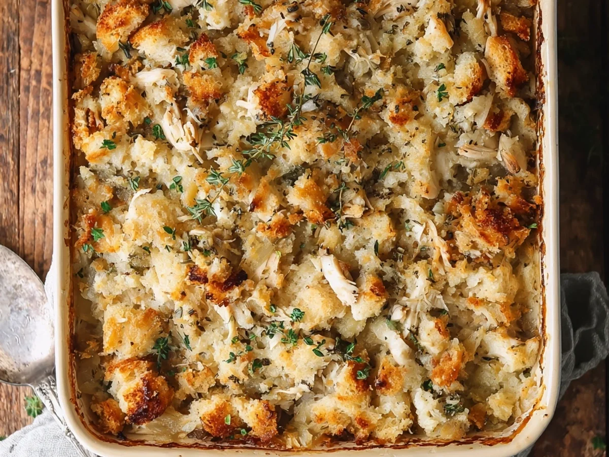 Hearty Rotisserie Chicken Stuffing Casserole - Featured Image