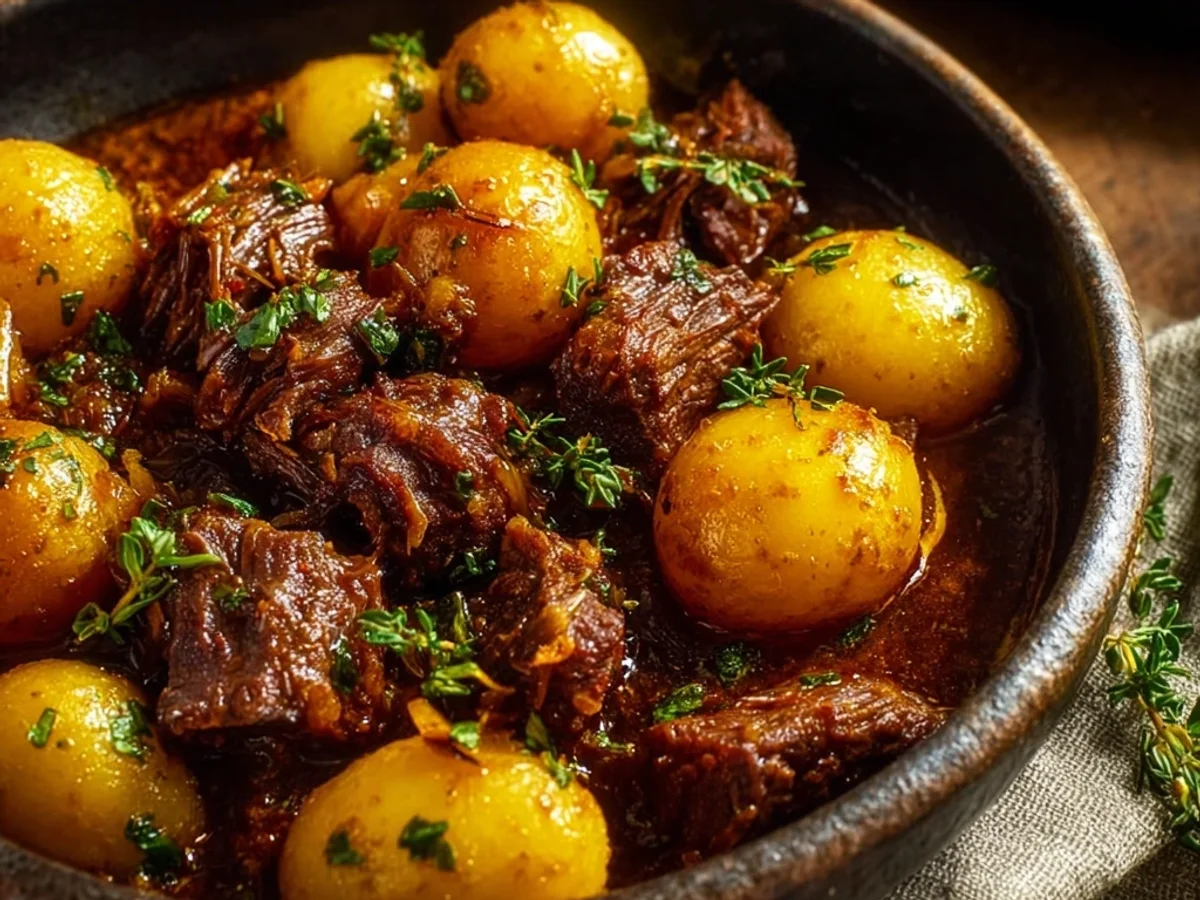 Hearty Slow Cooker Garlic Beef & Potatoes Dinner - Featured Image