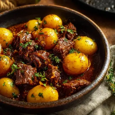 Hearty Slow Cooker Garlic Beef & Potatoes Dinner