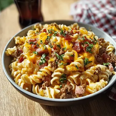 Hearty Turkey Ham Cheeseburger Pasta Skillet