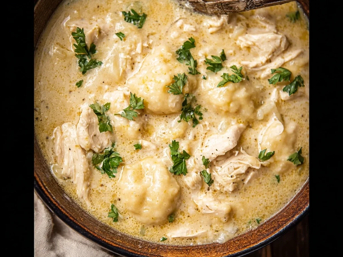 Homestyle Crock Pot Chicken Dumplings Recipe - Featured Image