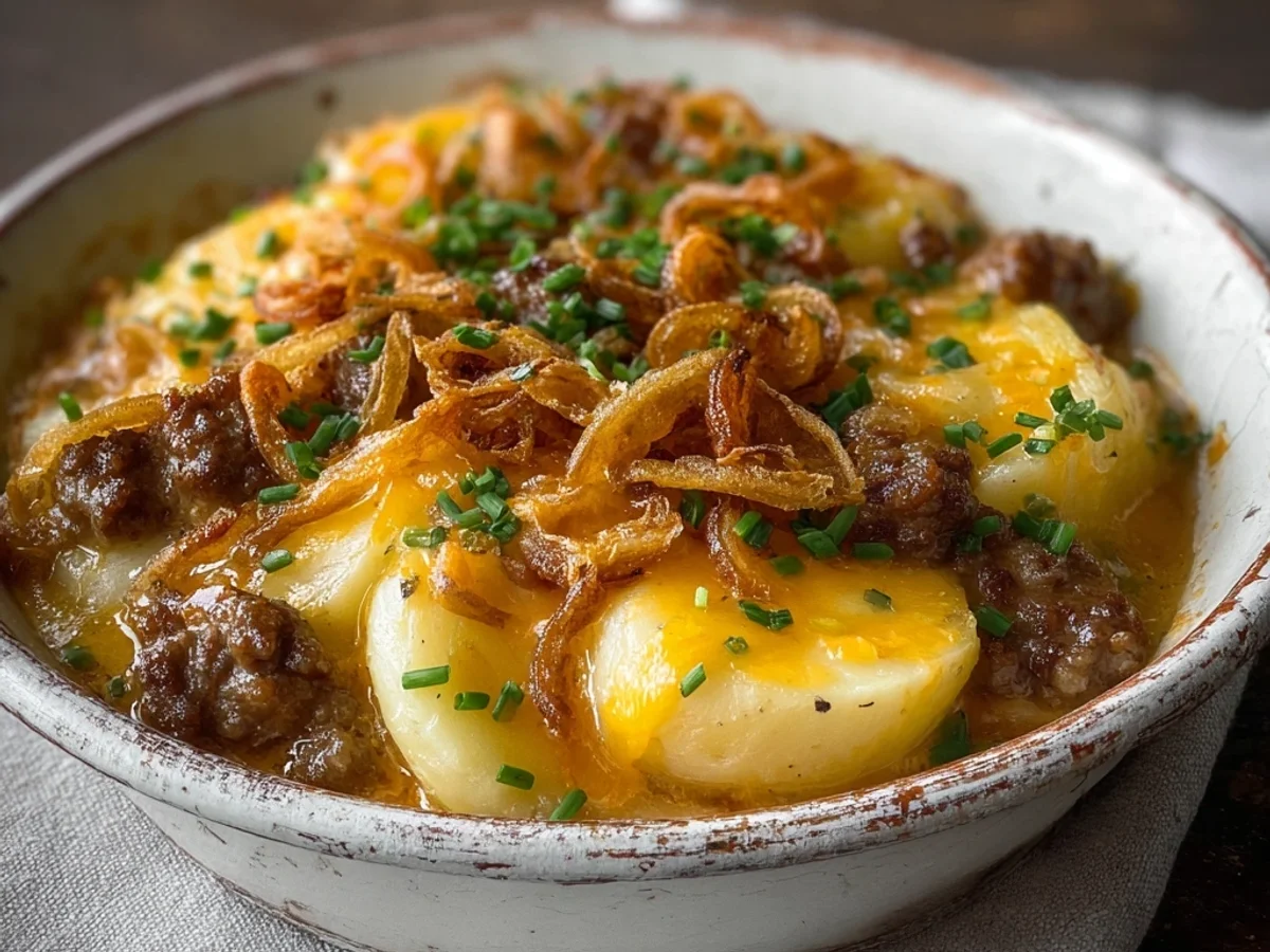 Homestyle Crockpot Hamburger Potato Casserole - Featured Image