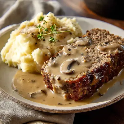 Homestyle Meatloaf with Rich Mushroom Gravy