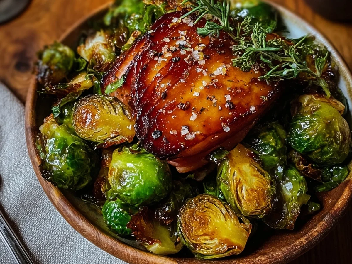 Maple Turkey Ham Brussels Sprouts Skillet - Featured Image