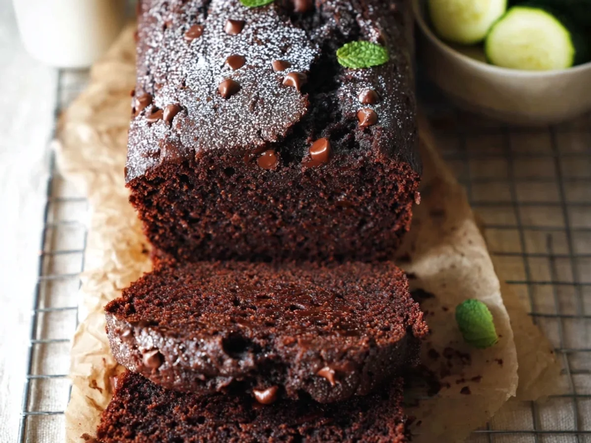 Rich Moist Chocolate Zucchini Bread Loaf - Featured Image