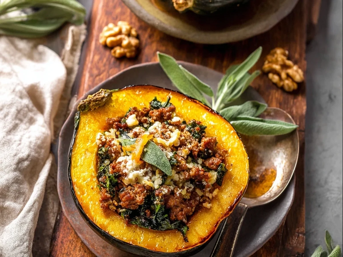 Rustic Beef Sausage Stuffed Acorn Squash: Hearty Dinner - Featured Image