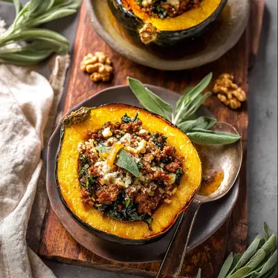 Rustic Beef Sausage Stuffed Acorn Squash: Hearty Dinner