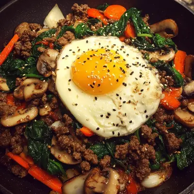 Shortcut Bibimbap: One Skillet Ground Beef & Veggies