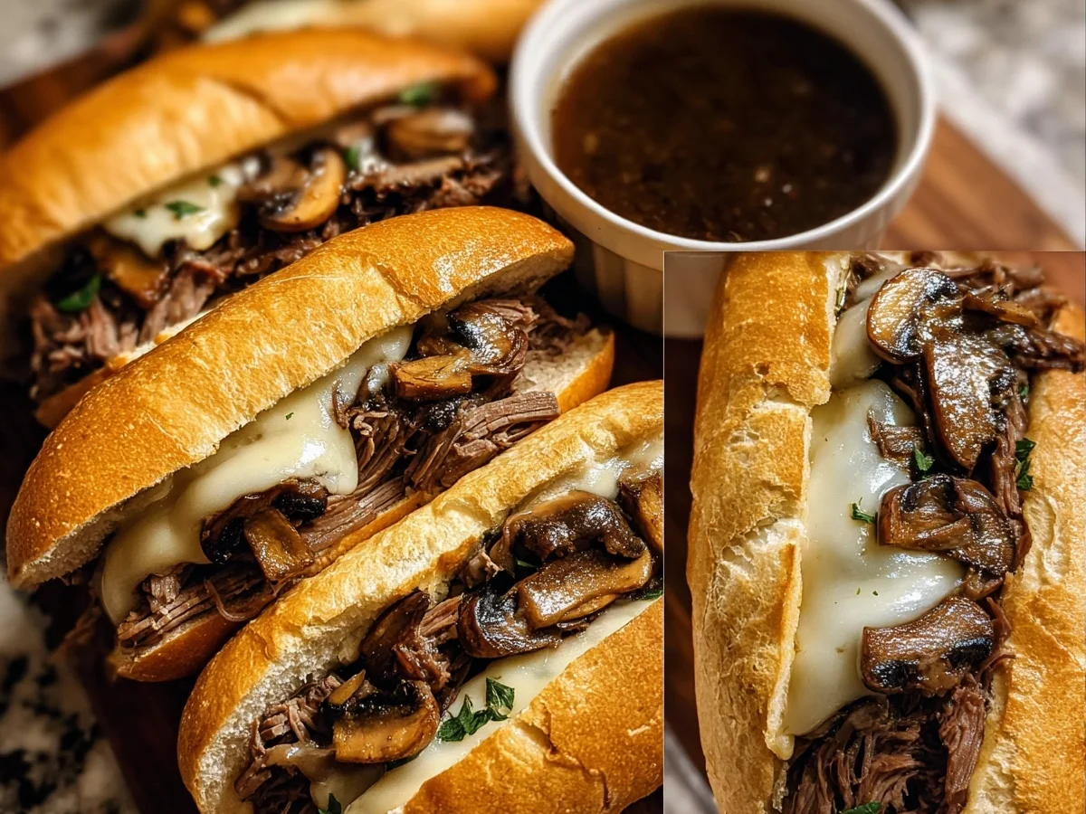 Slow Cooker French Dip Sandwiches with Garlic Mushrooms - Featured Image