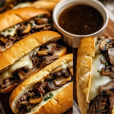Slow Cooker French Dip Sandwiches with Garlic Mushrooms