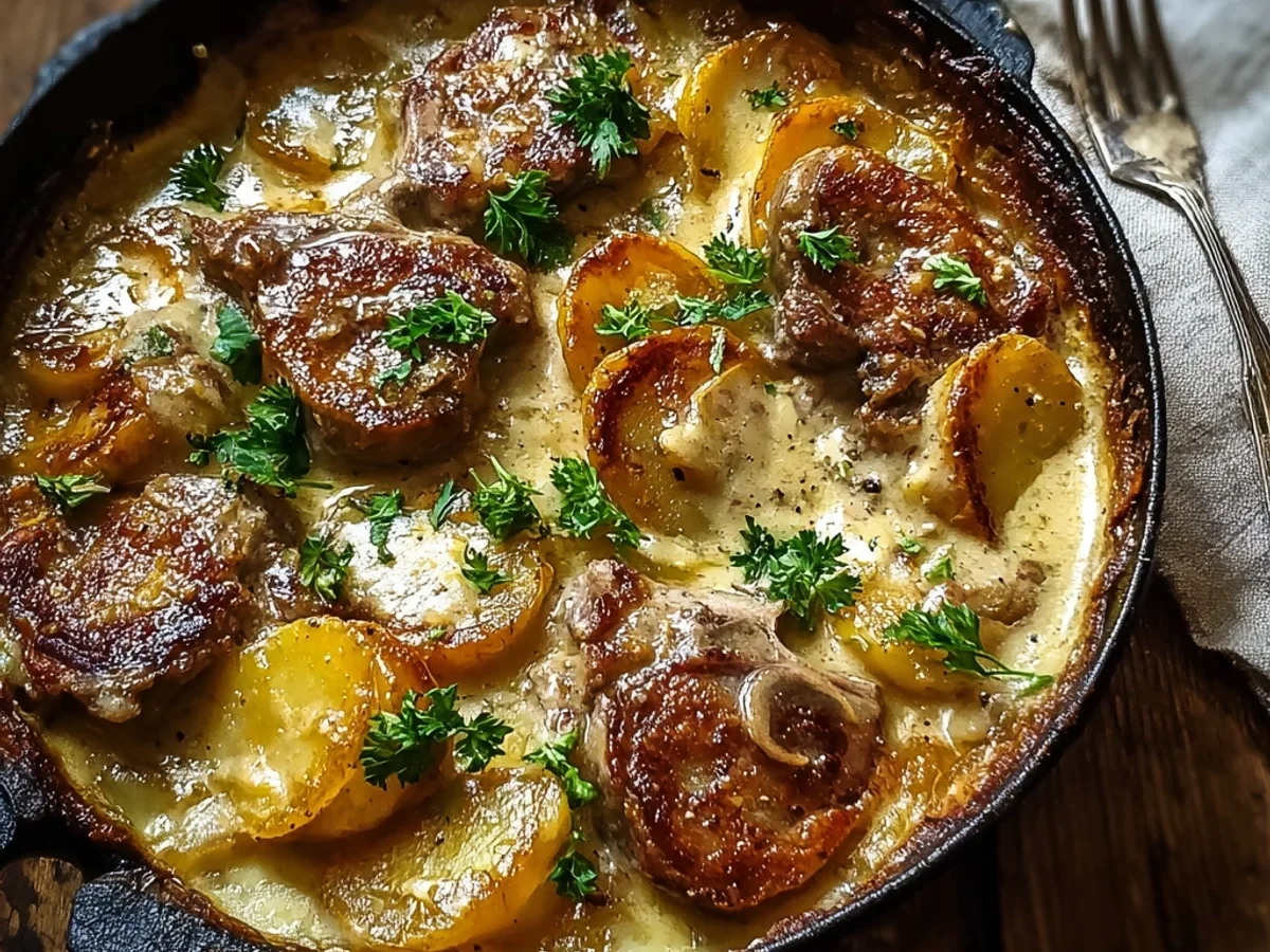 Smothered Lamb Chop Casserole with Creamy Scalloped Potatoes - Featured Image