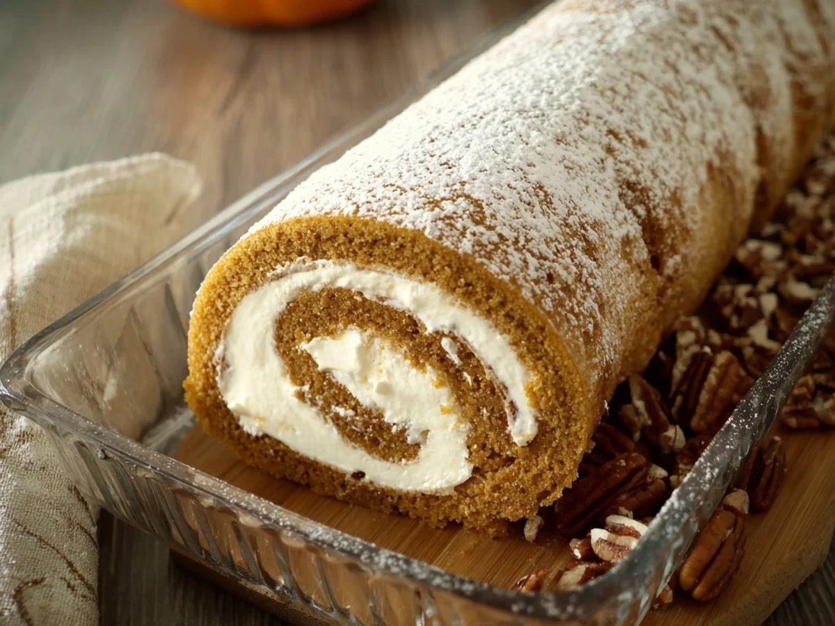 Spiced Pumpkin Cake Roll with Creamy Cream Cheese Filling - Featured Image