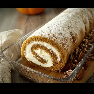 Spiced Pumpkin Cake Roll with Creamy Cream Cheese Filling