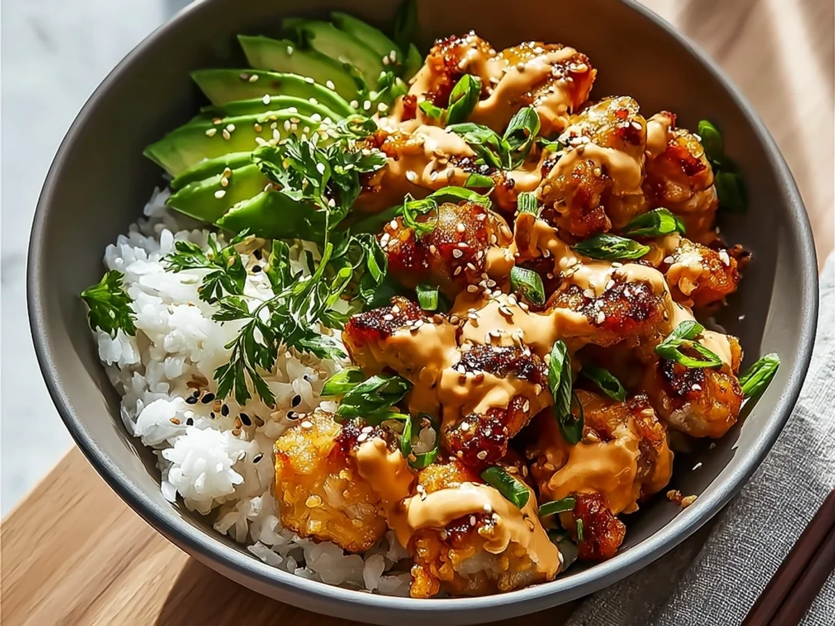 Spicy Bang Bang Chicken Bowl with Creamy Sauce - Featured Image