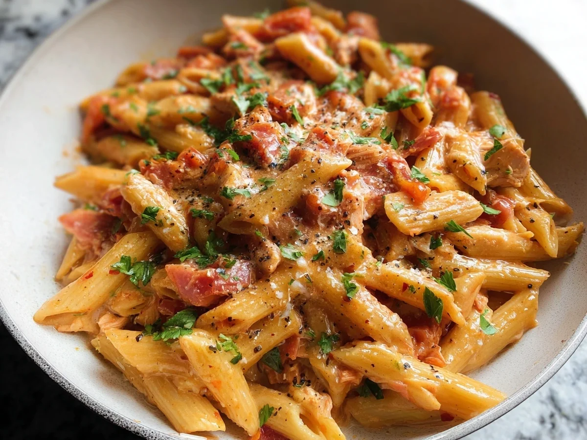 Spicy Turkey Ham Tomato Pasta - Featured Image