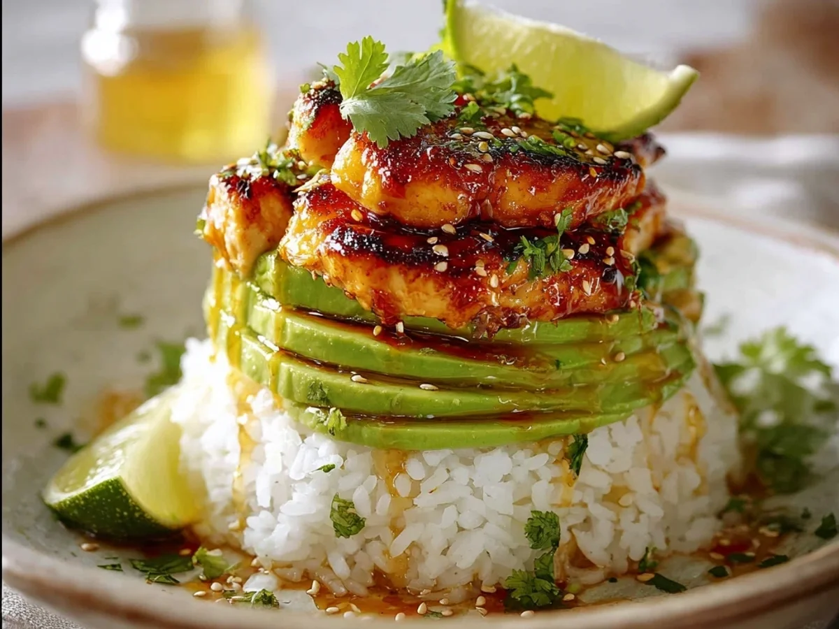 Tangy Honey Lime Chicken Avocado Rice Stacks - Featured Image