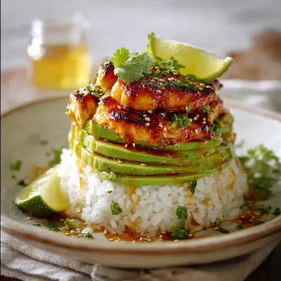 Tangy Honey Lime Chicken Avocado Rice Stacks