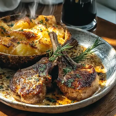 Tender Garlic Butter Lamb Chops & Cheesy Potato Bake