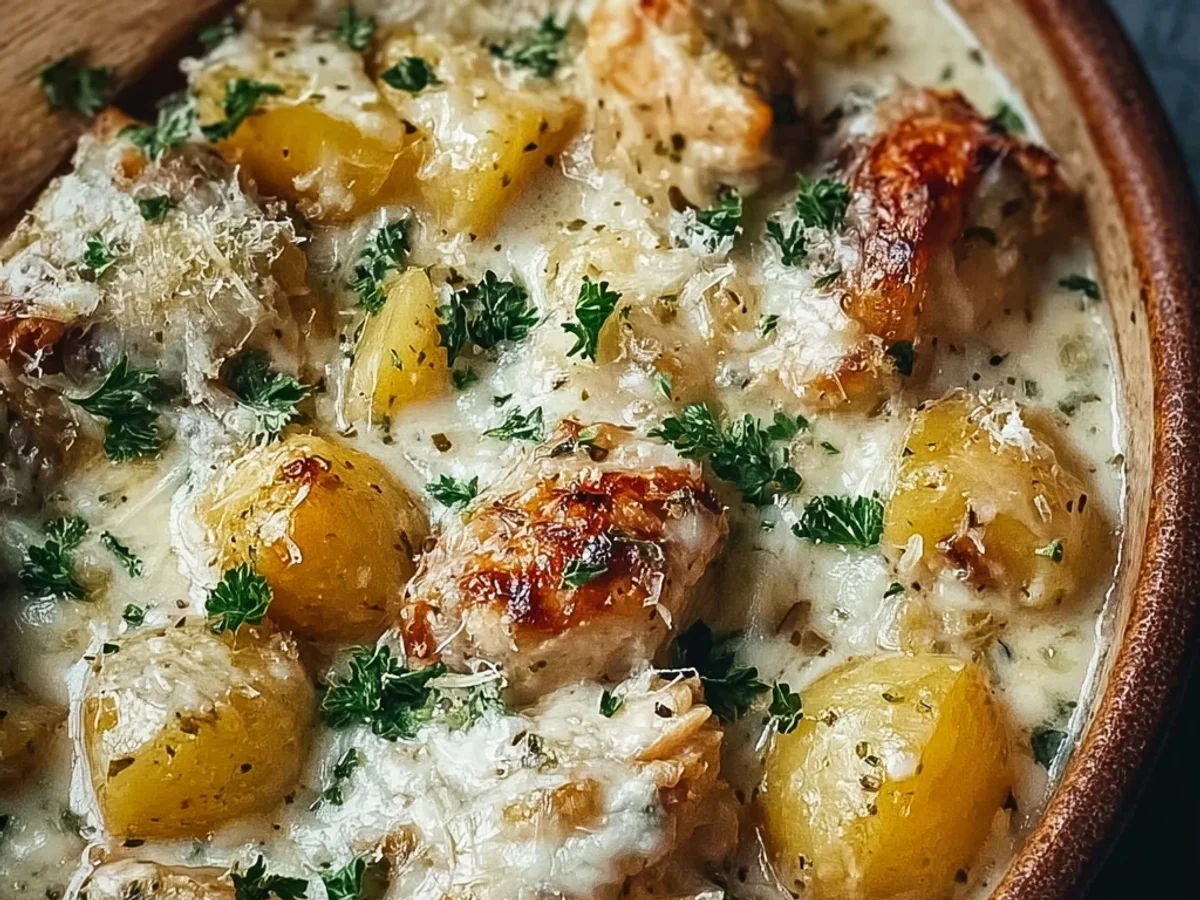 Tender Garlic Parm Crockpot Chicken & Potatoes - Featured Image