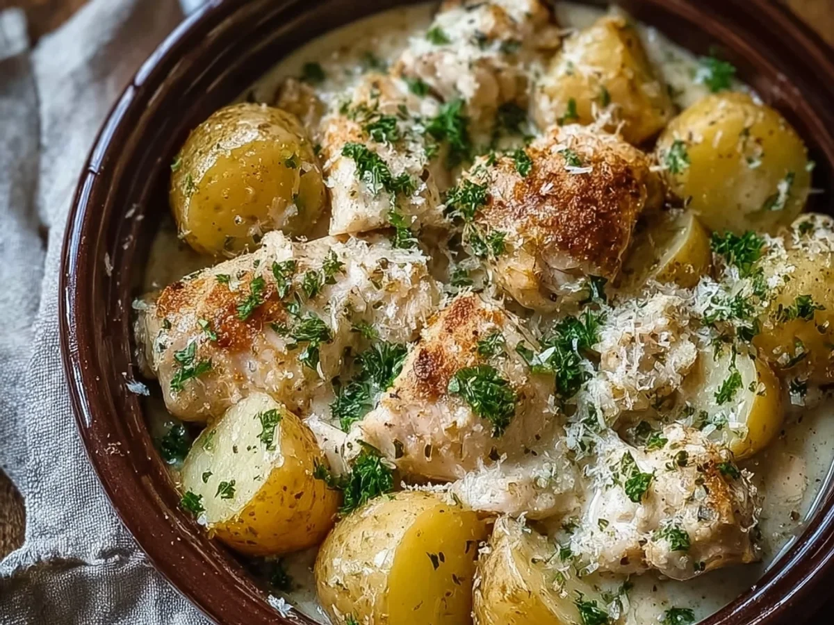 Tender Garlic Parmesan Crockpot Chicken & Potatoes - Featured Image