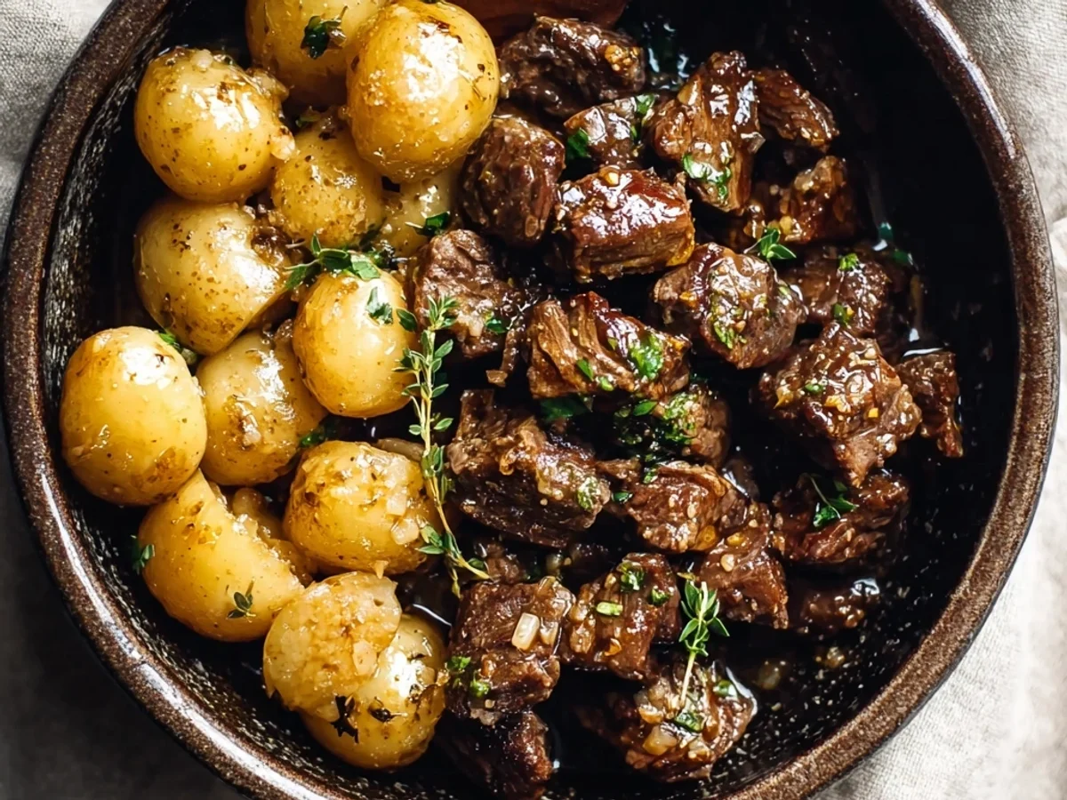 Tender Slow Cooker Garlic Butter Beef Bites & Potatoes - Featured Image