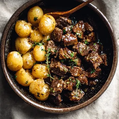 Tender Slow Cooker Garlic Butter Beef Bites & Potatoes