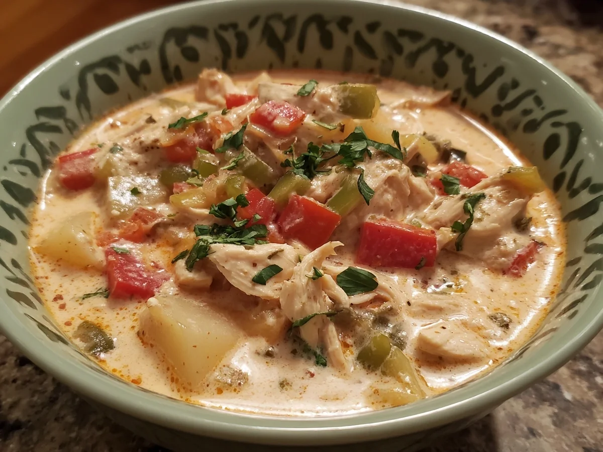 Tex-Mex Creamy Salsa Potato Soup with Chicken - Featured Image
